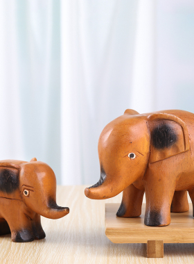 东南亚特色实木雕刻呆萌小象泰国装饰工艺品吉象桌面摆设礼品