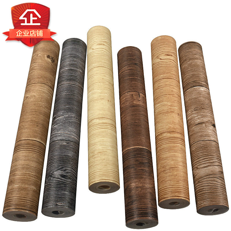 墙纸非自粘无胶带背胶刷胶家用仿木纹木头木板色d立体壁纸