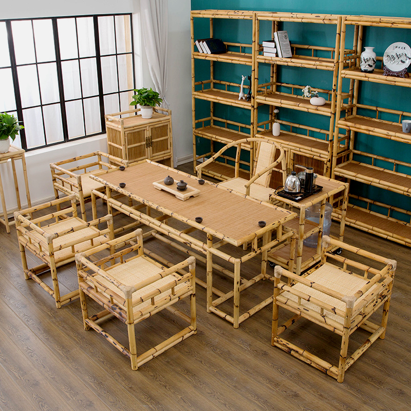 新品茶道茶艺中式实木竹藤客厅办公室功夫茶椅组合泡茶喝茶桌椅子