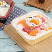 黄白方形千层班戟盒 塑料盒 西点甜品糖水打包装