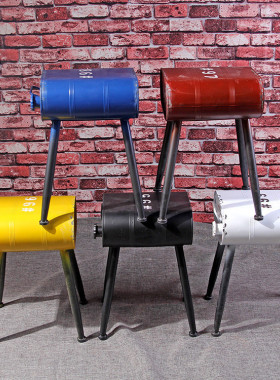 复古汽油桶工业风LOFT酒吧凳咖啡厅椅子怀旧做旧装饰品铁艺油箱凳