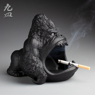九皿大猩猩陶瓷烟灰缸可爱卡通动物创意烟缸家用客厅防飞灰大烟缸