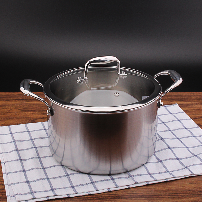德国24cm五层钢一体成型汤锅304不锈钢家用加厚炖锅电磁炉燃气用