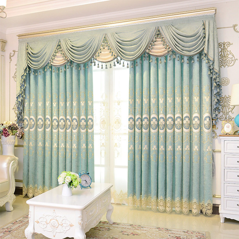 欧式高档雪尼尔绣花窗帘成品客厅卧室阳台落地窗加厚遮光窗帘定制