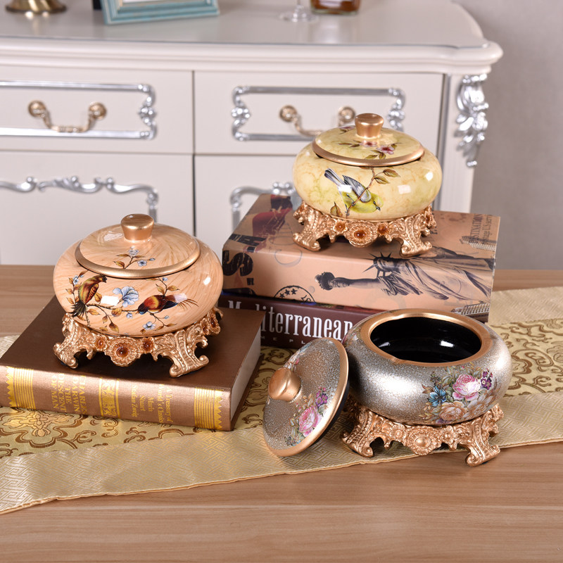欧式复古陶瓷带盖子烟灰缸大号现代创意个性客厅装饰茶几