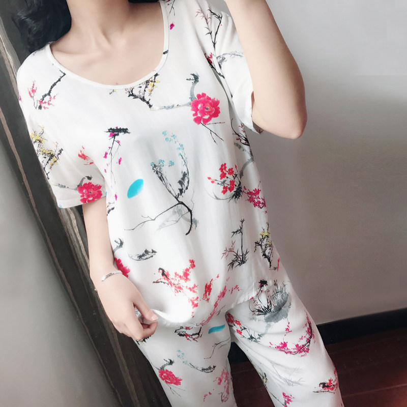 高档棉麻套装女夏季纯棉两件套短袖长裤妈妈睡衣宽松大码家居服,童装/婴儿装/亲子装,家居服套装,淘宝优惠券,粉丝福利购,淘宝优惠卷