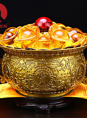 铜聚宝盆财位玄关装饰摆件纯铜招财聚财J客厅家居乔迁店铺开业礼