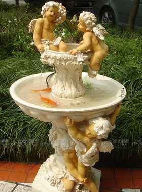 欧式玻璃钢人物雕塑艺术品客厅户外落地摆设可定制作天使流水喷泉