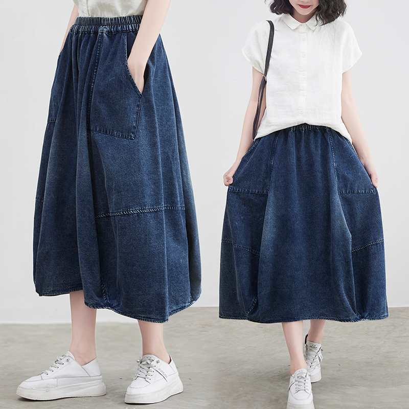 牛仔半身裙女2021新款夏季大码裙子胖mm中长裙气质百搭洗水a字裙