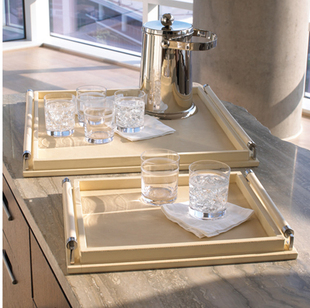 乳白色烤漆木质托盘茶盘家居摆设酒店黑色软装饰品样板间