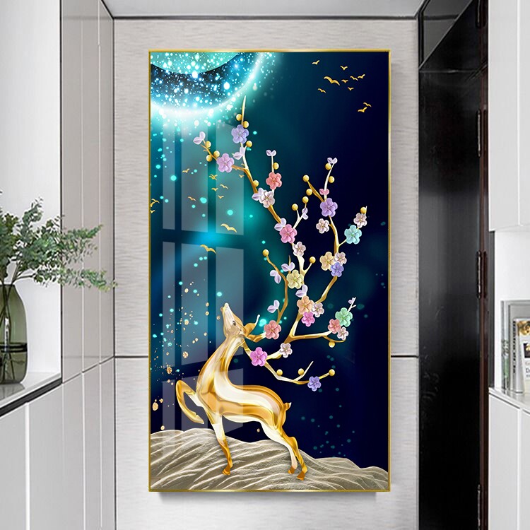 晶瓷玄关饰画挂画走廊过道竖壁画客厅欧式沙发背景墙画