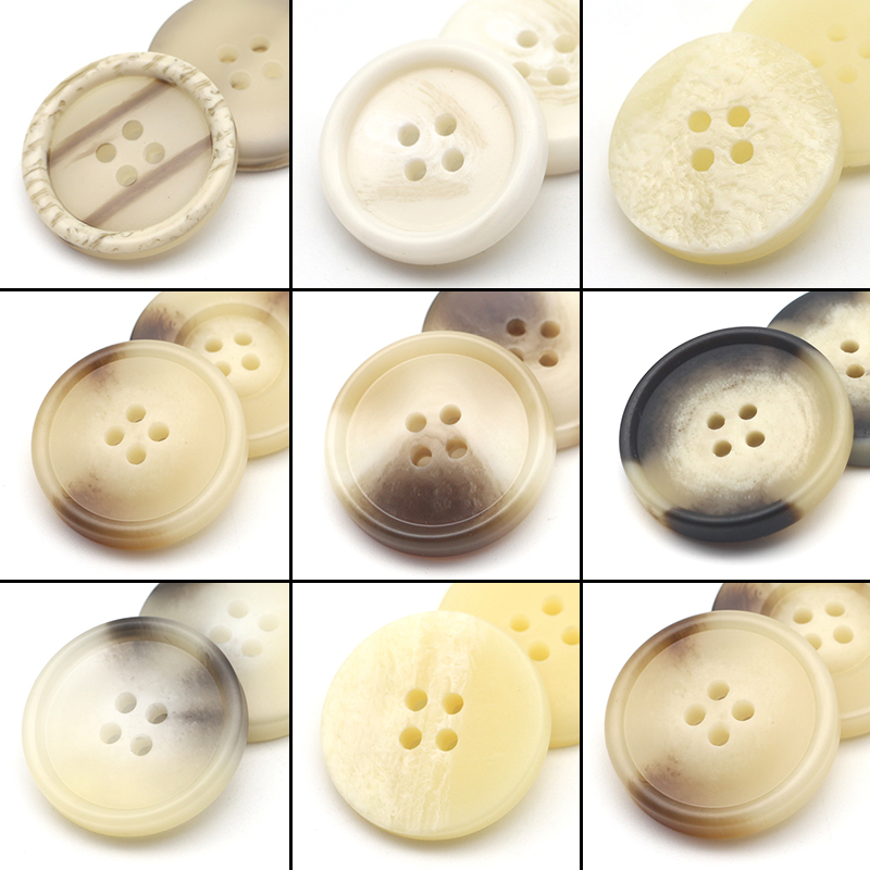 新款纽扣树脂钮扣大衣外套夏装男女毛呢H高档圆形百搭四眼米色扣