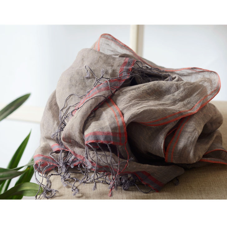 法国原生进口亚麻围巾 艺术骨感纯麻纱巾 春秋纯色边框大披肩围巾