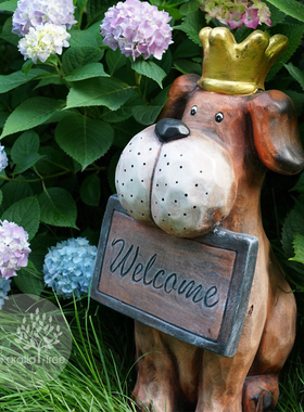 比如树做旧复古可爱欢迎狗动物摆件花园小品 景观庭院 家居软装