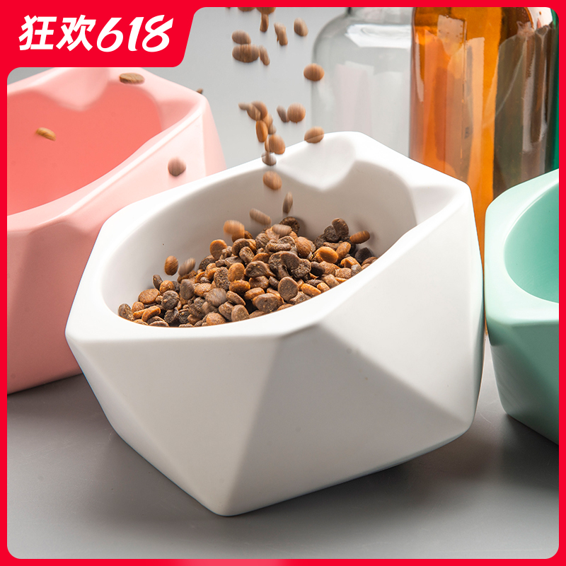 几何陶瓷宠物碗猫碗狗狗食盆唔哩纯色简约时尚斜口护颈防滑防打翻