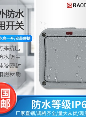 饶电灰色户外防水盒一开二开10A室外明装防雨开关控制盒带指示灯