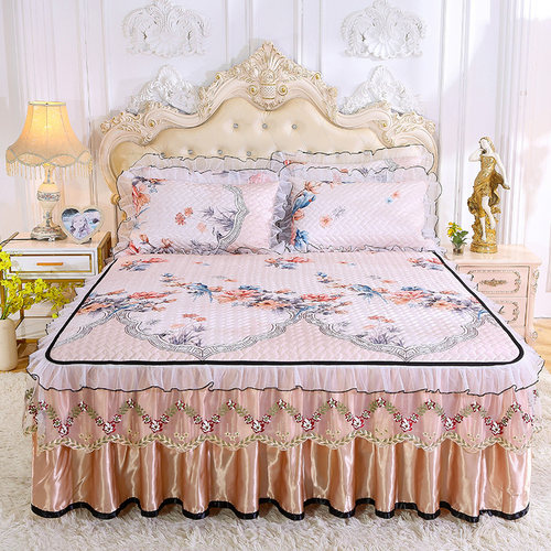 可拆卸床裙式冰丝席可水洗机洗折叠空调软席子夏季凉席三件套1.8m