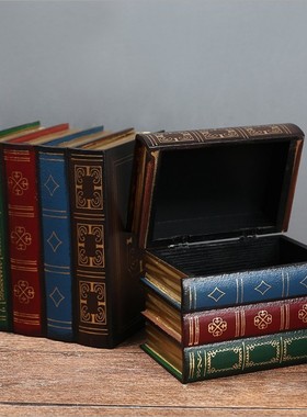 装饰摆件道具书木质首饰盒办公桌面样板房装饰收纳道具假书仿真书