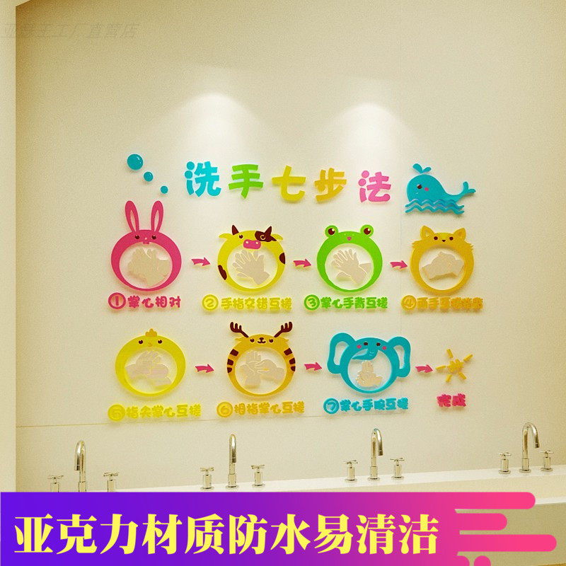 幼儿园洗手步骤示意图片墙画防疫七步法装饰防水