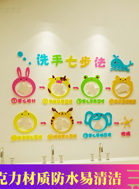 幼儿园洗手步骤示意图片墙画防疫七步法装饰防水