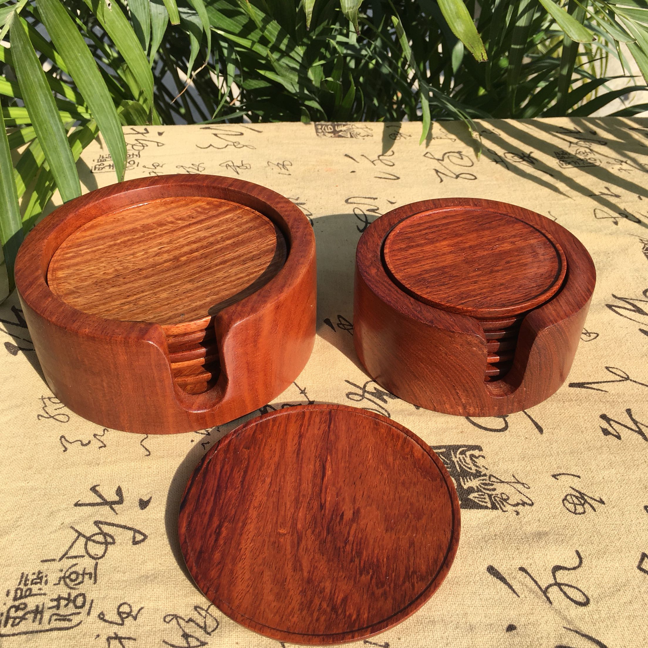 红木 实木圆形茶杯垫6只装 花梨木杯拖隔热功夫茶具茶道餐垫 配件