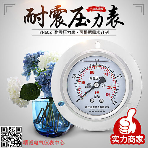 YN60ZT耐抗震压力表60mm轴向带边面板油液压负压1/4 M14*1.5