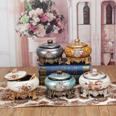 摆件 饰茶几 欧式 复古陶瓷大号带盖烟灰缸现代简约创意奢华客厅装