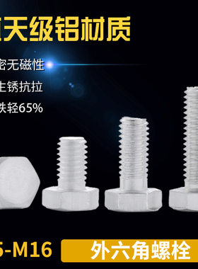6061铝合金外六角螺丝 铝制螺栓 铝材质螺丝 M5M6M8M10M12M16 75L