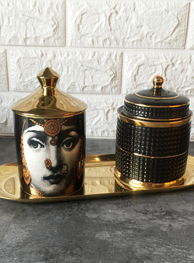 出口金色烛台收纳摆件棉签罐储物罐糖果盒M收纳罐家居装饰潮品摆