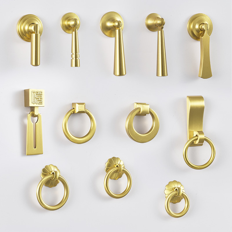 新款黄铜金色纯铜新中式拉手抽y屉单孔衣橱柜门小把手现代简约包