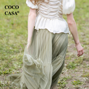 超仙半身裙女2021春夏新款 裙子半裙蛋糕裙纱裙 中长裙绿色粉色韩版