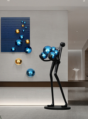 抱球人物抽象e雕塑摆件酒店售楼部背景墙挂饰样板间前台装置艺术