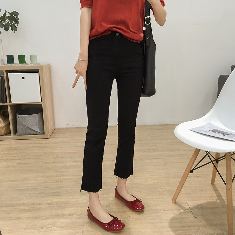 秒变竹竿腿高腰直筒牛仔裤女韩版弹力宽松显瘦毛边九分小直筒裤子