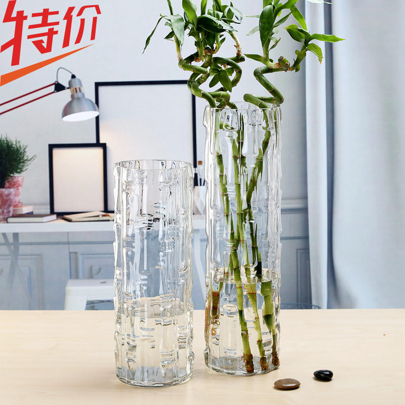 圆柱玻璃花瓶高款直筒透明富贵竹特大号家用插花水养客厅摆件花器