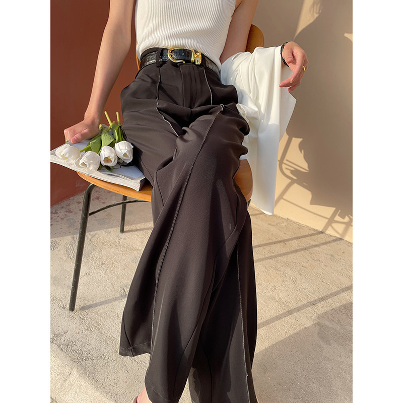 黑色西装阔腿裤女夏季薄款高腰垂坠感裤子2021年新款直筒拖地长裤