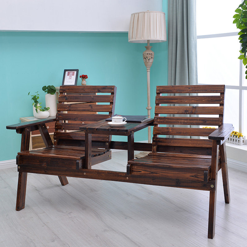 户外阳台实木桌椅炭化防腐木单双人家H用靠背椅带茶几长公园休闲