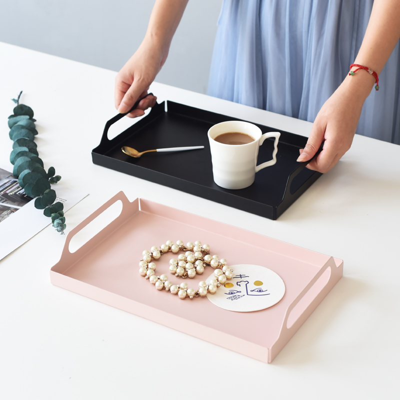 is北欧轻奢长方形放茶杯金属提手托F盘家用客厅茶几餐桌甜点果盘