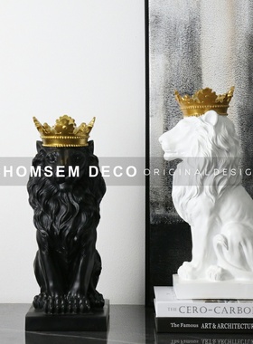 北欧创意轻e奢黑色金狮子王样板间客厅办公室艺术软装饰品摆件