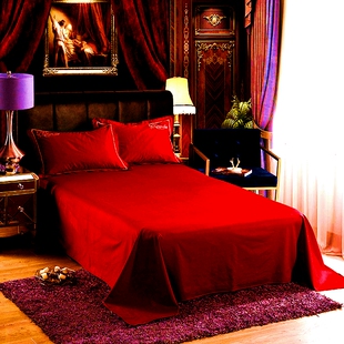 60支长绒棉全棉床单三件套单品结婚庆大红色单件被U单1.8m2米