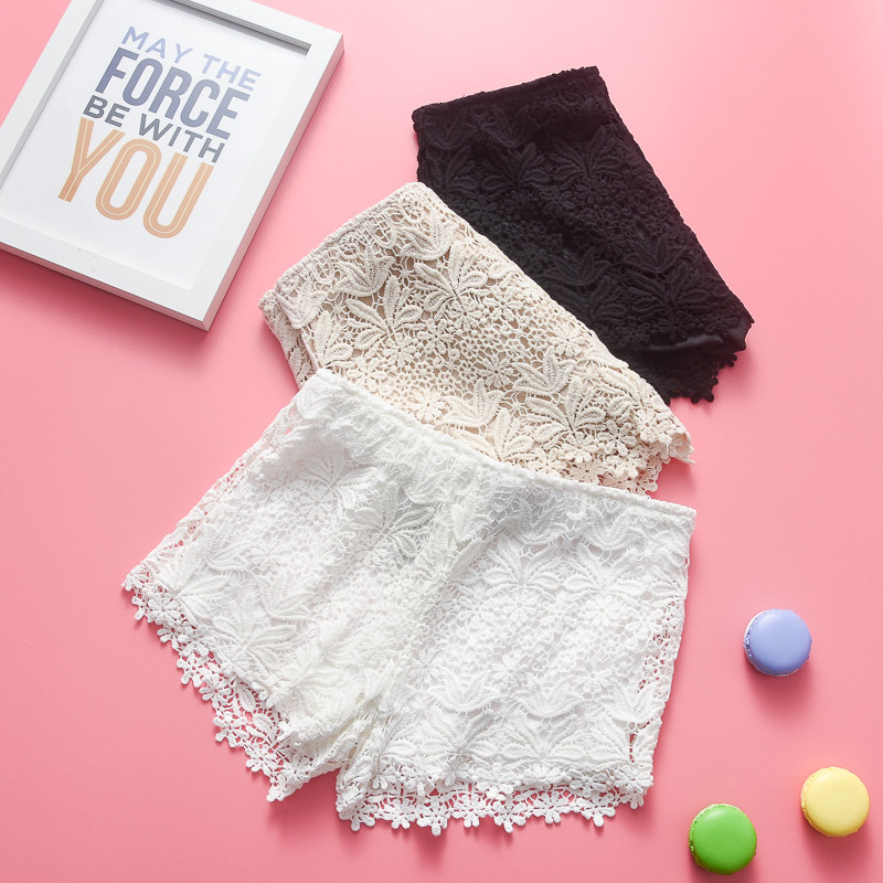 黑色蕾丝短裤女夏季外穿打底短裤百搭镂空透气防走光安全裤保险裤