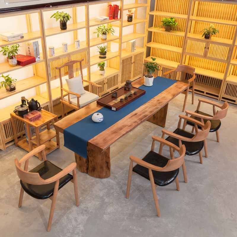 高端定制新中式大板茶桌办公室茶台现代家用实木泡茶桌椅组合茶室