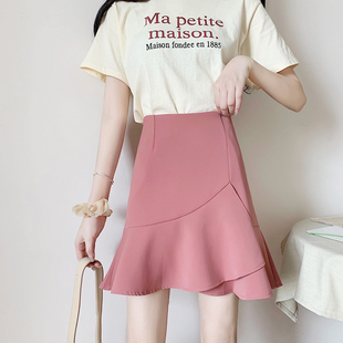 夏装 女装 半裙子 A字半身裙不规则荷叶边鱼尾高腰短裙胖mm新款 大码