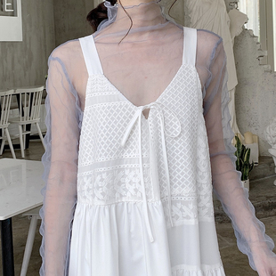 高领网纱内搭小衫 2020春季 女洋气长袖 蕾丝打底衫 超仙上衣秋冬 新款