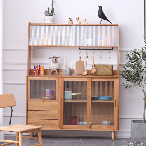 北欧实木餐边柜樱桃木储物柜日式餐厅碗柜厨房家具现代简约白橡木