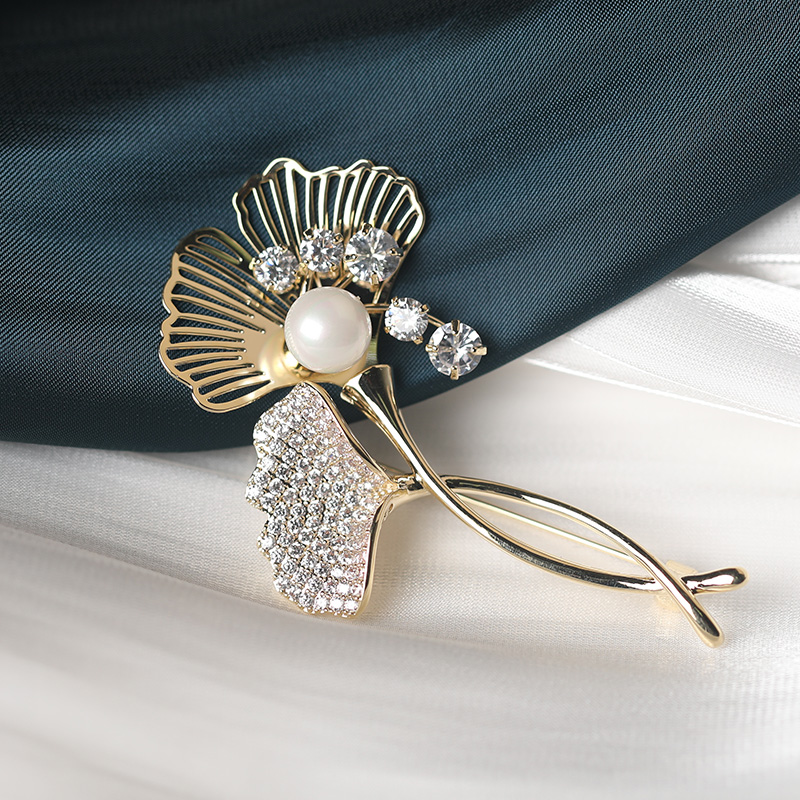 奢华大气高档双银杏叶胸针女insB潮个性气质外套开衫别针时尚胸花