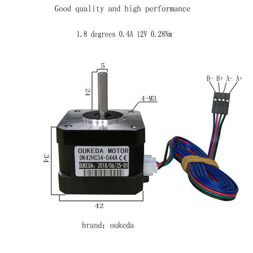 42步进电机 机身34 42BYGH34 42HS34电机 12V 1.8度 二相四线