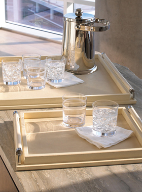 乳白色烤漆木质托盘茶盘简约家居摆设酒店黑色软R装饰品样板间摆