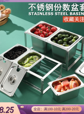 不锈钢份数盆 分数盒果酱盒长方形奶茶店冰粉小料调料盒架子商用