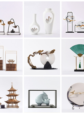 新中式摆件高端i样板房禅意创意客厅酒柜玄关办公室开业家居装饰