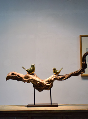 新中式根雕禅f意风化枯木摆件客厅酒店会所玄关样板房家居软装饰